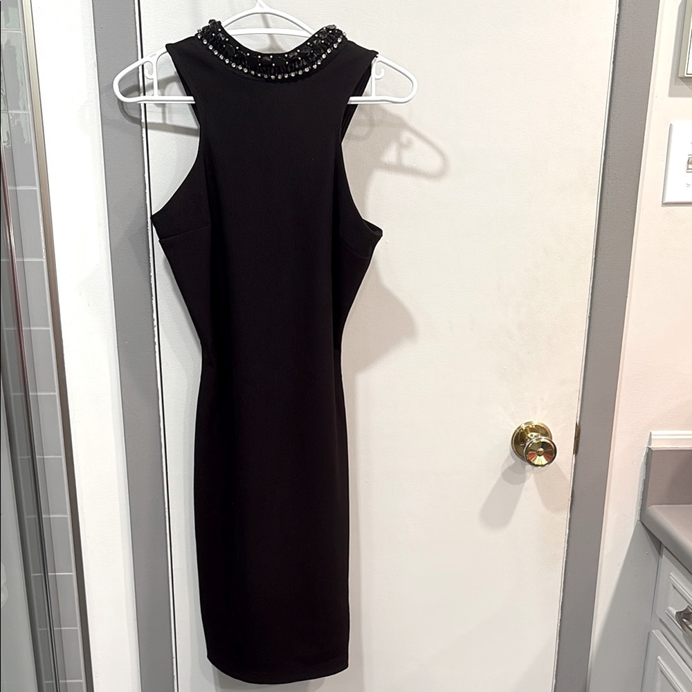 Black Backless Dress with Embellished Collar
